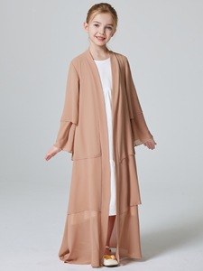 Meilleure vente Look Vintage trois couches en mousseline de soie Kebaya <span class=keywords><strong>veste</strong></span> <span class=keywords><strong>longue</strong></span> <span class=keywords><strong>robe</strong></span> MSL132 moyen-orient Abaya pour enfants jours d'été - Product Image 6