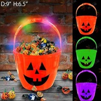 Paniers à Bonbons Décoratifs en Plastique pour Enfant, Grandes Paniers d'Halloween à Citrouille LED