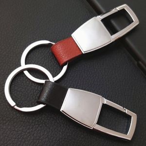 Porte-clés en alliage de zinc et cuir métallique, personnalisable au laser, matériau vierge, cadeau promotionnel publicitaire - Product Image 1