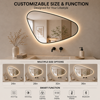 Miroir de salle de bain LED encadré irrégulier avec éclairage rétroéclairé, miroir de vanité anti-buée, 3 couleurs réglables, fonction mémoire