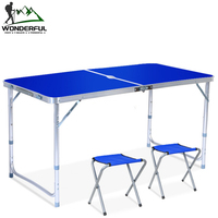Fournisseur d'usine, vente en gros à bas prix, table pliante d'extérieur portable en acier inoxydable pour pique-nique avec trou pour parasol