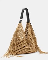 Sac à bandoulière tissé à la main en coton avec pompons, style bohème vintage, fait main, pour femme, avec deux sangles