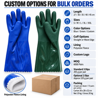 Gants de travail en PVC doublés polaire polyester, avec grip sablé, manchette longue de 35 cm, pour la manutention et le nettoyage industriels, logo personnalisé, vente en gros