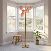 Lampe sur pied rose en forme de tulipe, facile à assembler, avec abat-jour en verre véritable et douilles E26 dorées