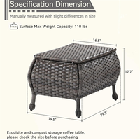 Table d'appoint en osier en gros, table de rangement en rotin pour extérieur, table basse de patio pour jouets et outils de jardin