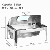Plat de service chauffant électrique moderne en acier inoxydable 9L avec couvercle roulant pour buffet d'hôtel, couleur or