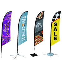 Articles promotionnels publicitaires personnalisés pour événements professionnels et événements sportifs : Drapeau en tissu de 5m, types goutte d'eau, rectangulaire, couteau, plage, plume