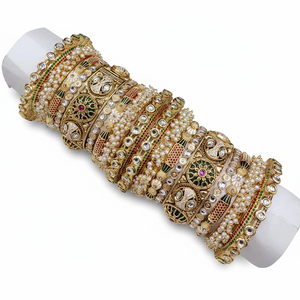 Ensemble de bracelets styliste Glam Finish Kundan Meenakari et perles Bijoux élégants en plaqué or pour mariages et occasions festives - Product Image 2