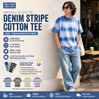 T-shirt HuaYi GOTS&OEKO personnalisé à rayures et teinture par immersion, T-shirts artisanaux en denim bleu délavé, Vêtements de ville quotidiens pour hommes OEM ODM