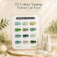 BelloGel Vibrant Forest – Kit de vernis gel œil de chat 12 couleurs 12 ml, effet magnétique scintillant UV LED, avec présentoir et flacon OEM