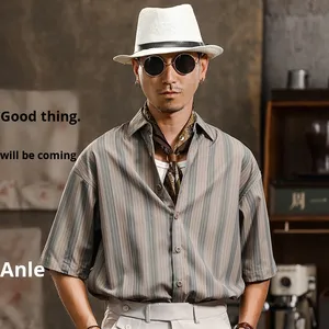 Camicia stile giapponese Casual retrò Amekaji da uomo in stile britannico versione estiva 100% cotone senza ferro a maniche corte sottile - Product Image 6