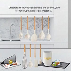 Juego de utensilios de cocina de silicona con mango de madera, divertidos y de calidad premium - Product Image 6