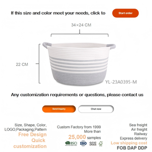 Panier de rangement pliable en corde de coton à rayures grises et blanches style nordique, grand format, pour l'organisation de la maison, le rangement des objets et la décoration du salon, ODM - Product Image 3