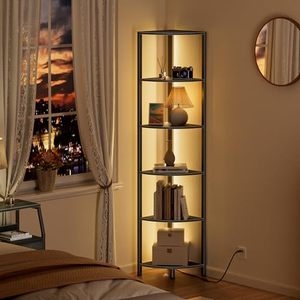 Étagère d'angle noire étroite de 67,5 pouces de hauteur avec étagère de rangement à 6 niveaux et éclairage LED - Product Image 3