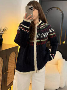 Automne et hiver Super belle veste <span class=keywords><strong>pull</strong></span> de Noël à capuche pour <span class=keywords><strong>femme</strong></span>, haut à fermeture éclair paresseux et haut de gamme pour l'automne et l'hiver - Product Image 2