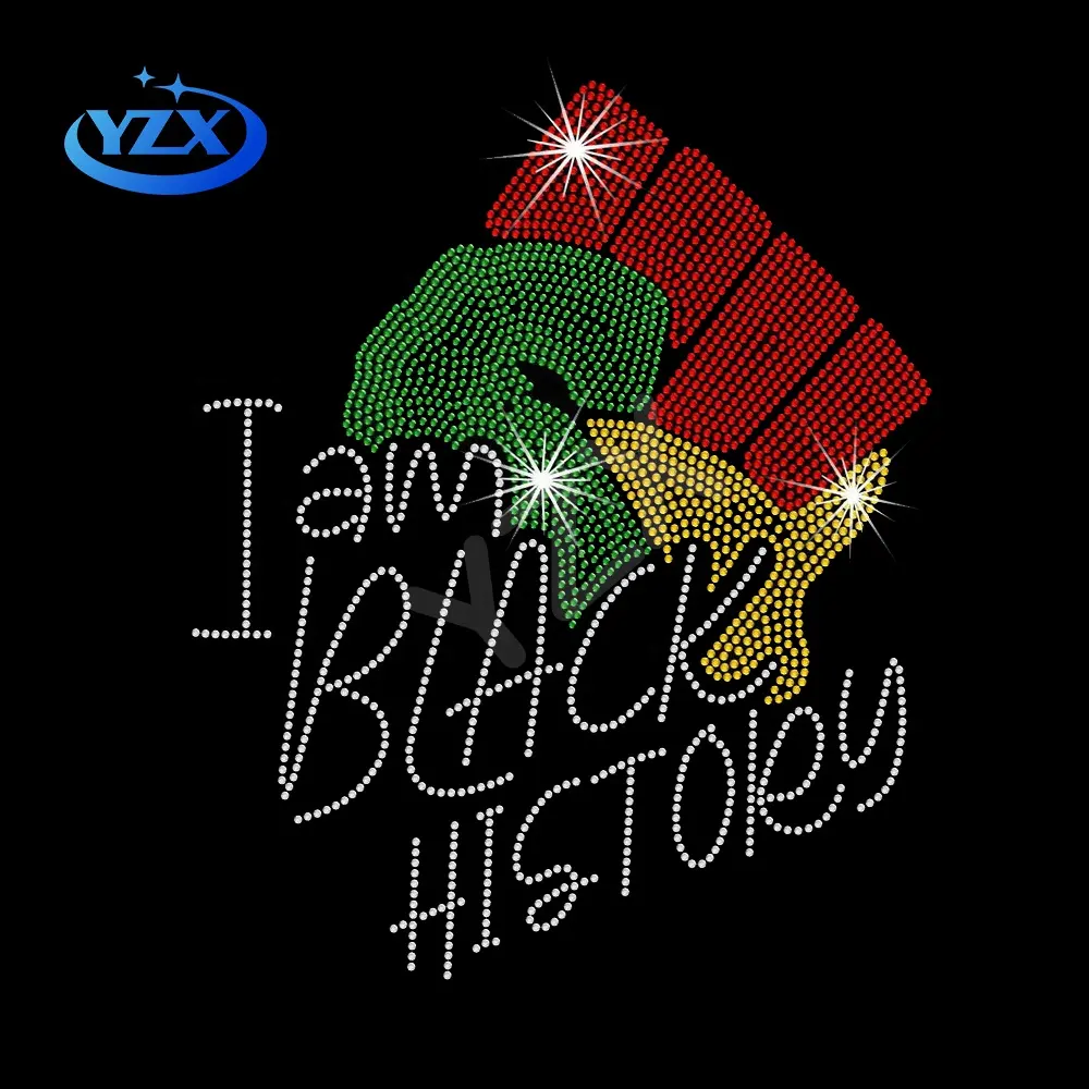 i am black history hotfix rhine stones transfers custom logo iron on rhinestone heat transfers for shirts and hoodies