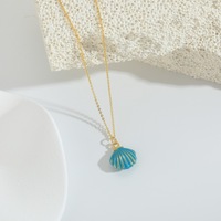 Kalung liontin enamel bentuk kerang gaya pantai bohemian untuk wanita, tahan karat, perhiasan leher musim panas untuk liburan