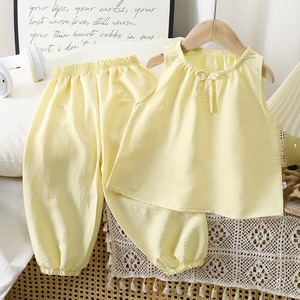 Gilet top pantaloni lunghi vestito estivo 1-10 anni ragazza carina casual pigiama aria condizionata indossare due set - Product Image 1