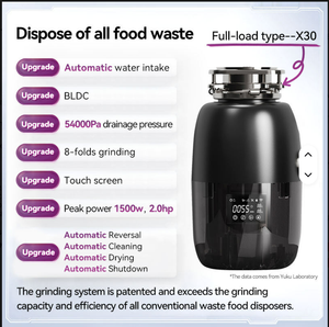 Broyeur de déchets alimentaires de cuisine JH-X10 en acier inoxydable continu avec moteur DC 1 CV, classe d'efficacité énergétique, électrique et efficace - Product Image 4