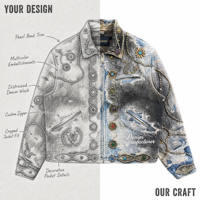 Blouson cargo en jean pour homme, personnalisé, épais, vintage, brodé de strass et de cristaux, vêtement technique de créateur, effet vieilli