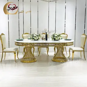 Luxury bird nest base design carved oval MDF dining table mariage gold