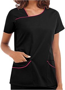 Camisetas con Cuello en V para Mujer, Otoño-Verano, Manga Corta, Estampadas, para Trabajo, Blusas de Trabajo, Ropa de Moda Fácil de Cuidar, Suave y Elástica - Product Image 3