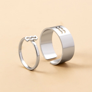 Acero inoxidable ajustable hueco 12 anillos de pareja del zodiaco para Mujeres Hombres <span class=keywords><strong>cáncer</strong></span> Leo <span class=keywords><strong>Virgo</strong></span> Libra signo Zodiaco estrella joyería regalo - Product Image 1