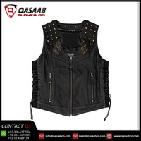 Fermeture à glissière en cuir de vachette moto en cuir de vachette véritable motard en plein air élégant-gilets en cuir respirant avec lacets latéraux
