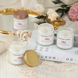 Bougie d'aromathérapie semi-artisanale en verre givré avec couvercle or rose, cadeau de fêtes, décoration d'intérieur, pour l'exportation - Product Image 1