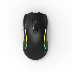 Ratón óptico inalámbrico para juegos RGB, mouse de 2,4G con batería de 750mAh, botón de programación 6D, retroiluminación de color de 4800 DPI, negro