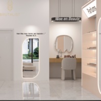 Magasin de cosmétiques de luxe moderne, design d'intérieur complet, mobilier sur mesure pour parfums, comptoirs d'exposition et postes de maquillage