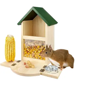 Vendita calda all'aperto casa di scoiattolo per animali domestici in legno con scatola di alimentazione scoiattolo per animali domestici in legno