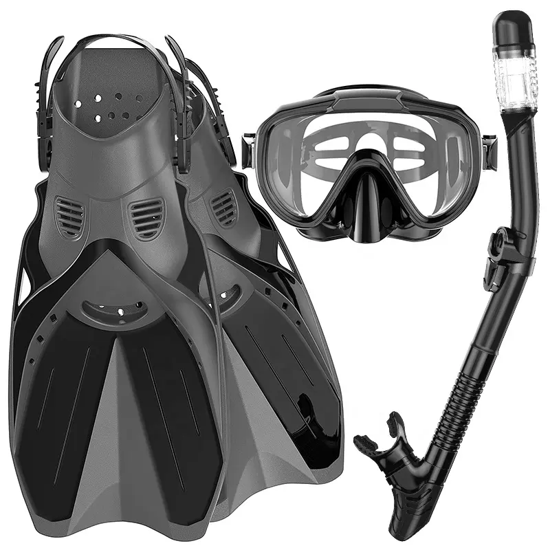 SKTIC New Design Open-Heel Short-Blade Snorkeling And Diving Fins Tempered Glass Adult Diving Mask Set With Dry Snorkel