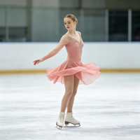 Robe de patinage rose pour enfants et adultes, en maille, à manches longues, avec strass, dos lacé, jupe superposée, pour compétition et spectacle de patinage sur glace