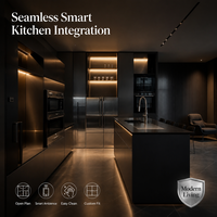 Muebles de Cocina Negros con Iluminación LED Inteligente, Gabinetes Modulares con Acabado Mate, Electrodomésticos Integrados, Conjunto de Muebles B2B