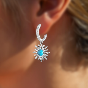 Boucles d'oreilles pendantes en argent tibétain avec pierre turquoise sertie clos, bijoux de fête bohèmes pour femmes, boucles d'oreilles tendance - Product Image 2