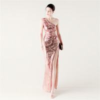 Nouvelle Robe de Soirée en Satin Perlée à Épaule Unique, Découpes et Fente Sirène, Idéale pour Bal, Banquet et Tapis Rouge – Collection Été 2027 – Taille 33330