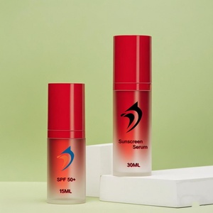 Luxury Custom Frosted Red Eco Friendly Refillable Cosmetic <b>Pump</b> Lotion <b>Bottle</b> 15ml 30ml Replaceable Airless <b>Bottle</b> for Skin Care - Product Image 1