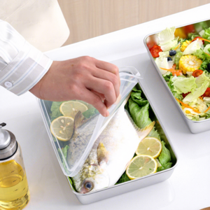 ถาดอาหารสแตนเลสทรงสี่เหลี่ยมพร้อมฝาปิดแบบพลิกหนาขึ้นสำหรับการจัดเก็บและการเตรียมอาหาร - Product Image 1