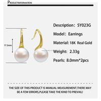 Nouveau luxe élégant Design 18K véritable or pur eau douce 8.0mm perle boucles d'oreilles pour les femmes mariage fiançailles Au750 or jaune
