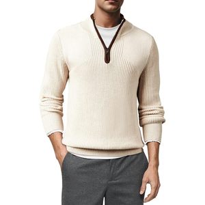 FOXA Mens <b>Quarter</b> <b>Zip</b> Sweater Lightweight Mock Neck Long Sleeve Knitted Solid Pullover Casual Wear - Product Image 2