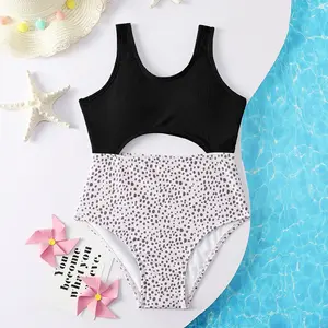 Baju renang satu potong warna kontras baru Tank Top Bikini baju renang pantai pinggang tinggi untuk gadis remaja