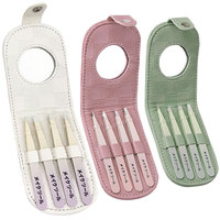 Ensemble de 4 pinces à épiler pour poils incarnés et sourcils, en acier inoxydable, avec logo personnalisé, miroir de poche de précision pour les yeux