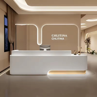 Bureau de réception en bois laqué en forme de L, moderne, écologique et durable, pour salons de beauté, esthétique médicale, studios de yoga, hôtels, LED