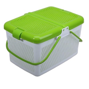 Rectangle Household Indoor and Outdoor Plastic Pinic Storage <strong>Basket</strong> With Lid Plastic <strong>Stackable</strong> <strong>Basket</strong> With Handle - Product Image 2