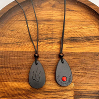 Pendentif en Lave Noire et Collier Pendentif Énergétique Quantique Goutte d'Eau