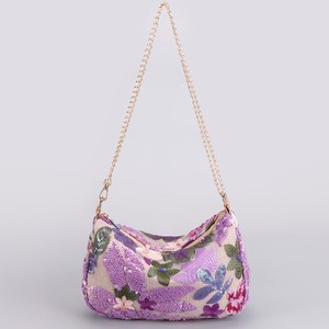 Elegant Embroidered <b>Canvas</b> Women's Handbag with Floral Pattern Zipper Closure Chain Strap for Daily Use - Product Image 2