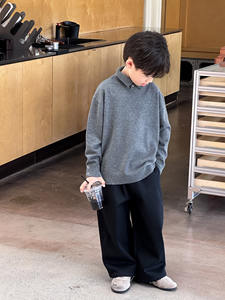 <span class=keywords><strong>Pull</strong></span> pour garçon, printemps automne 2026, style coréen, tricot de base, chemise en tricot pour enfants, col rabattable pour garçon - Product Image 4