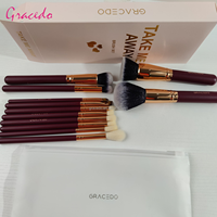 Ensemble de pinceaux de maquillage professionnels de 15 pièces en poils synthétiques brun rougeâtre avec manche en bois et brosse à raser pour artistes et salons professionnels