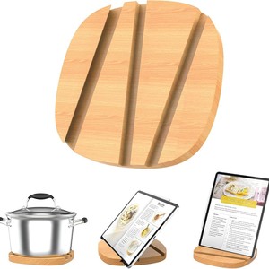 Wooden Pot Holder And <b>Tablet</b> <b>Stand</b> <b>For</b> Kitchen Countertop Storage Rack Natural Wood Color Boxwood Material Eco Friendly - Product Image 1